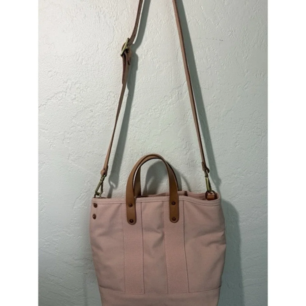 North End Bag Co The MARTIN Tote Bag Peachy Pink Canvas & Leather Trim Crossbody - Picture 5 of 15